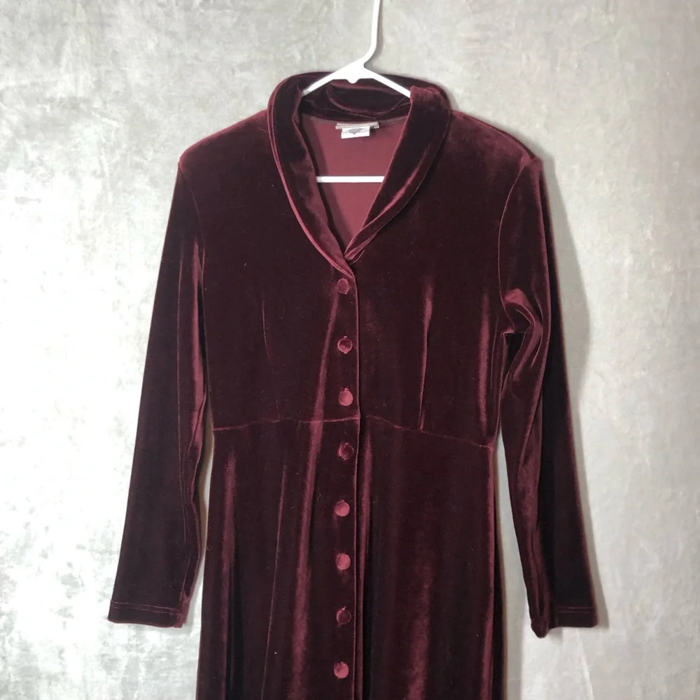 VTG Velvet Maxi Dress Womens M Burgandy Whimsigoth Dark Fairy Academia Victorian - Picture 2 of 8